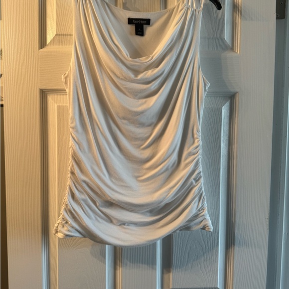 White House Black Market Tops - White House Black Market White Draped Cowl Neck Sleeveless Top